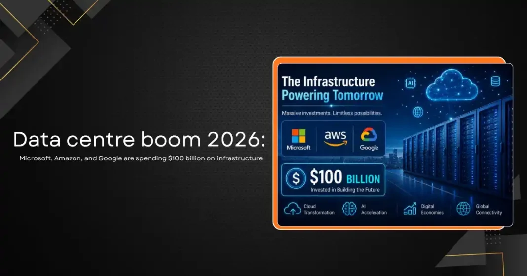 Large AI data center infrastructure representing investments by Microsoft, Amazon, and Google