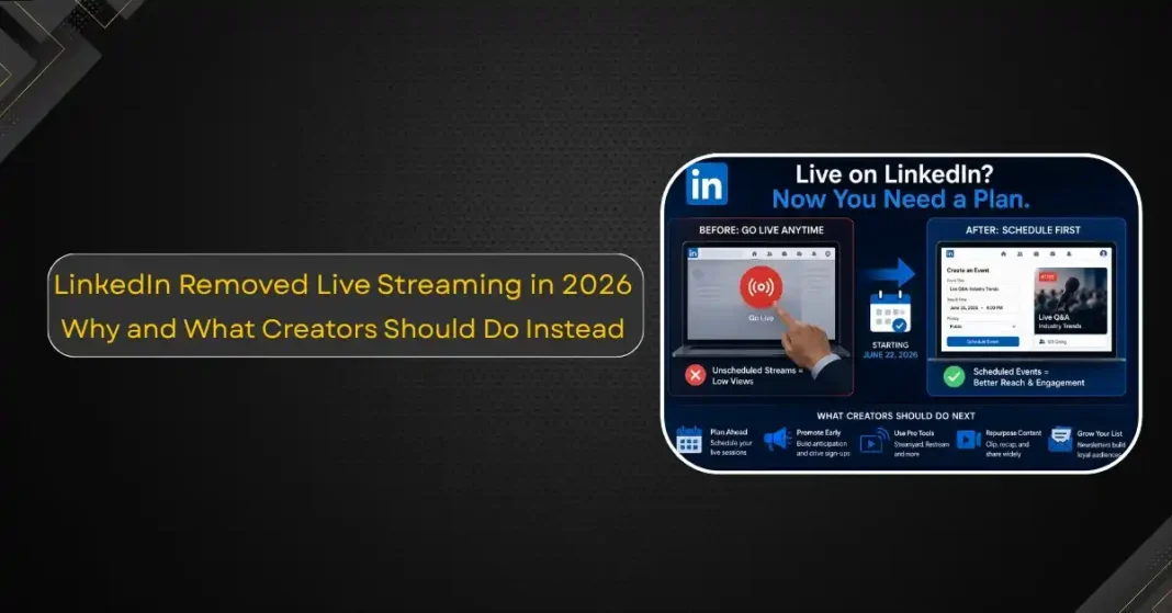 From June 22, 2026, LinkedIn requires all live streams to be scheduled in advance. This explains why the platform made the change, what it means for your reach, and the content formats that perform better than unplanned lives.