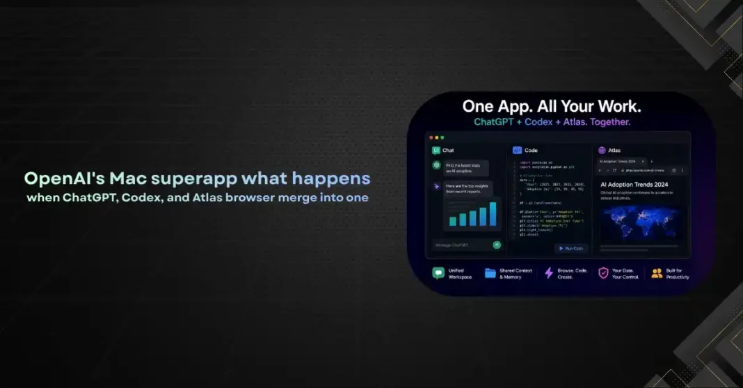 Mac desktop interface showing ChatGPT, Codex and Atlas Browser integrated into one AI app