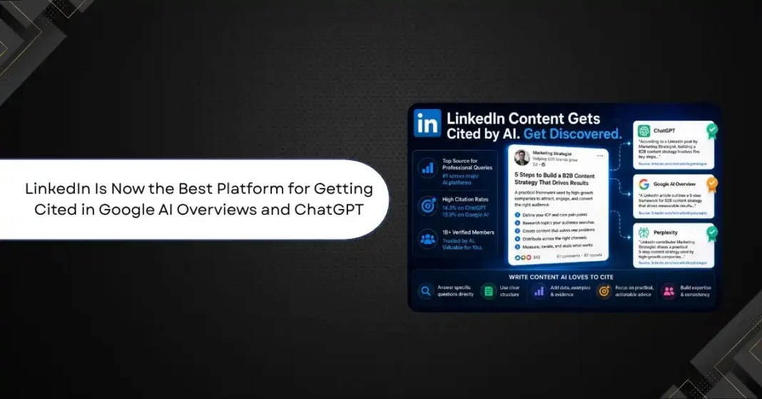 LinkedIn is now the most-cited domain for professional queries across ChatGPT, Google AI Mode, Gemini, Perplexity, and Copilot. This explains the data behind the rise, what content gets cited most, and how to use it for brand visibility.